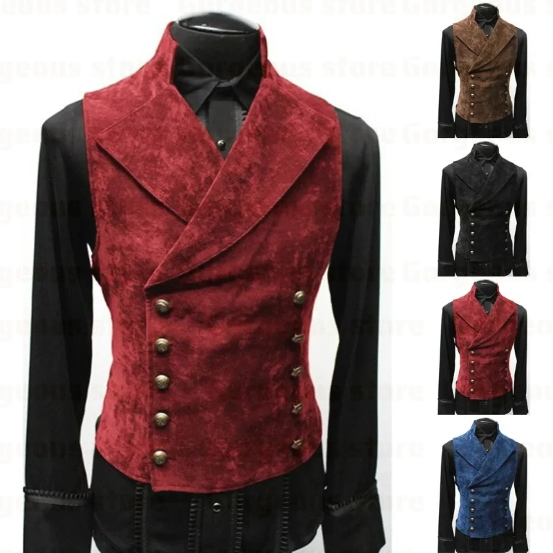 Mens Gothic Vest Costume Gothic Polyester Breasted Waistcoat Double Vest Victorian Waistcoat Tool
