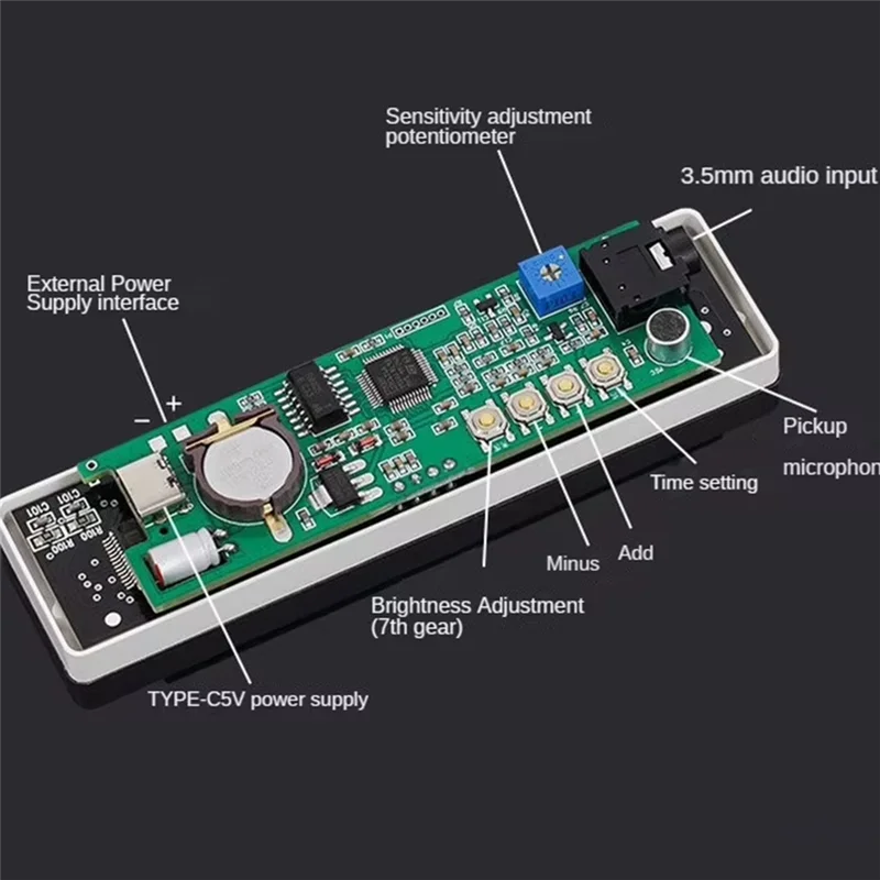 ABKQ-Voice-Activated Music Pointer LED Display With Adjustable Sensitivity Voice Controlled Music Spectrum