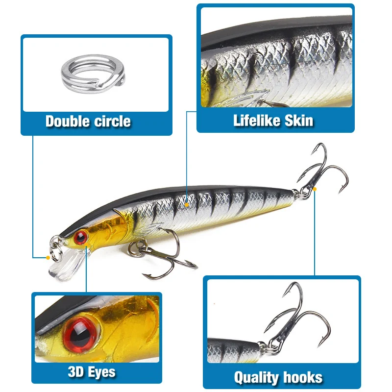 Señuelo Crankbait Minnow flotante – Cola larga ojo 3D perca y carpa - imagen 4