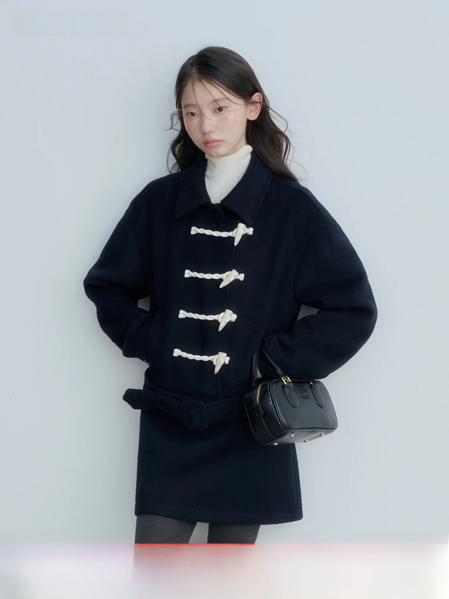 

Зимнее шерстяное пальто Annatto с поясом и юбкой для женщин, на пуговицах, теплое, для повседневной носки, однотонное