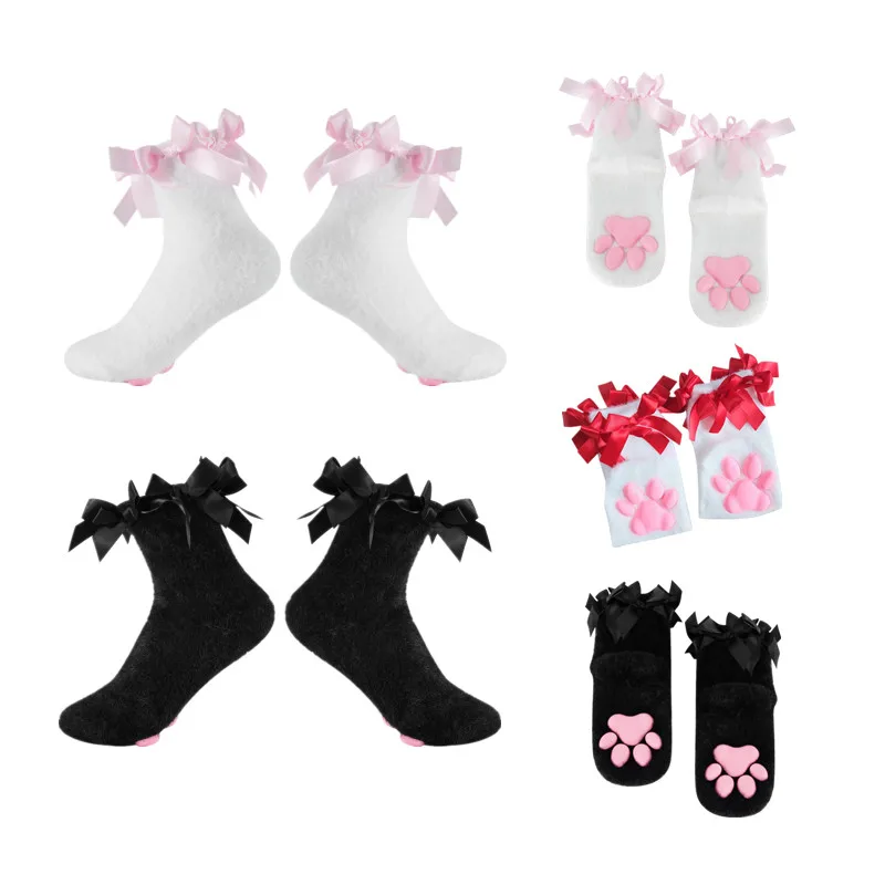 Calcetines altos hasta el muslo de Lolita gótica para mujer, medias Harajuku, lencería femenina, calcetines largos de garra de gato 3D, medias de