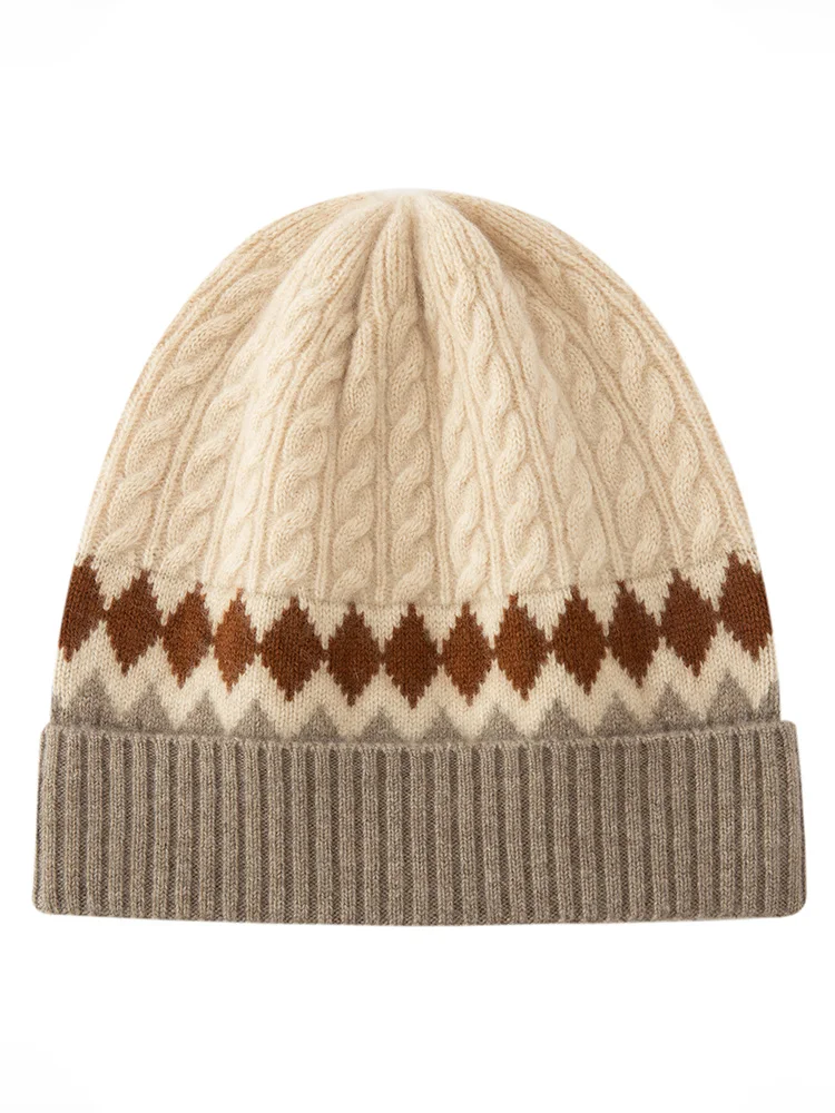 tloml-women's-100-cashmere-hat-rhombus-pattern-jacquard-pullover-caps-autumn-winter-soft-casual-cashmere-high-quality-retro-hat