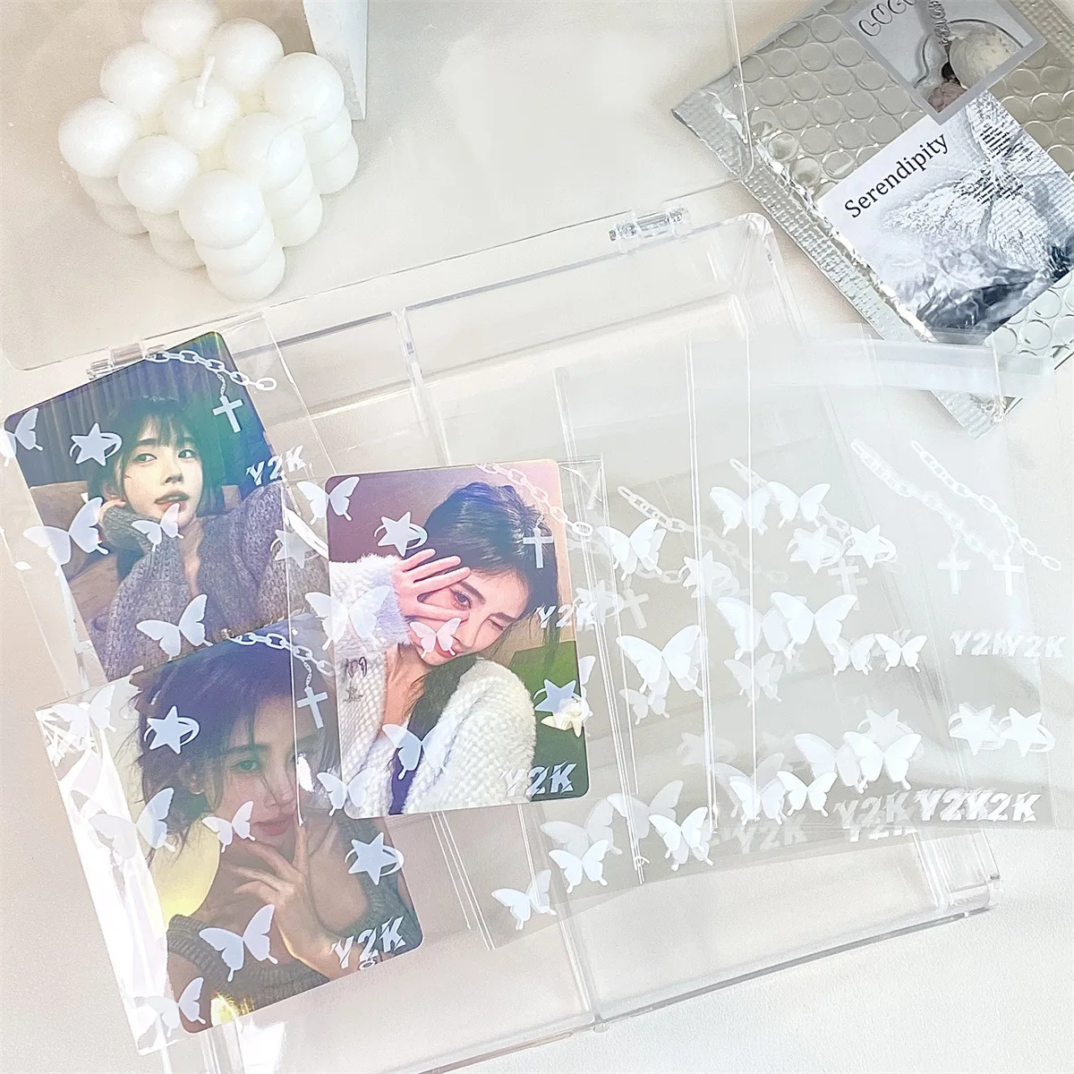 50Pcs Korean Y2K White Butterfly Plastic Ziplock Bag Korean Kpop Idol 3-inch Photo Card Sell Card DIY Decor Packing Gift Pocket