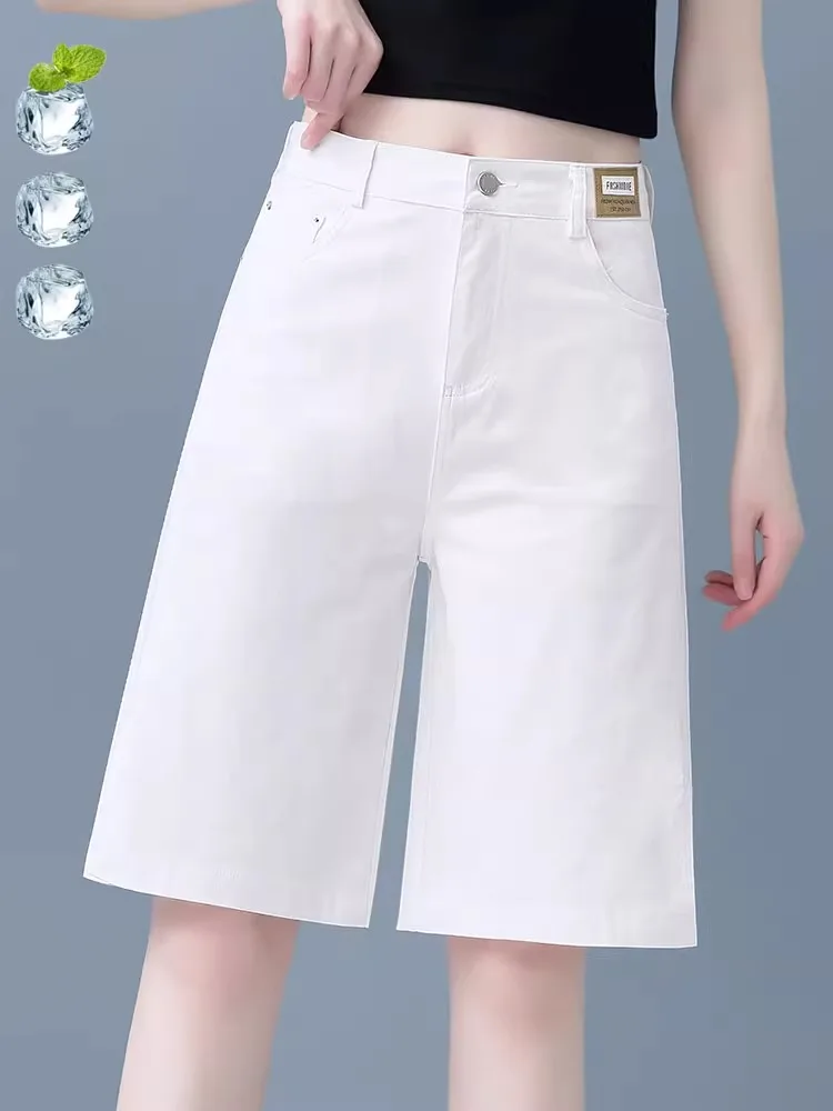 

Casual High Waist Cotton Summer Shorts Women's Loose Wide Leg Pants Suit Short Pants Thin Model Pure Cotton Six Parts Pants