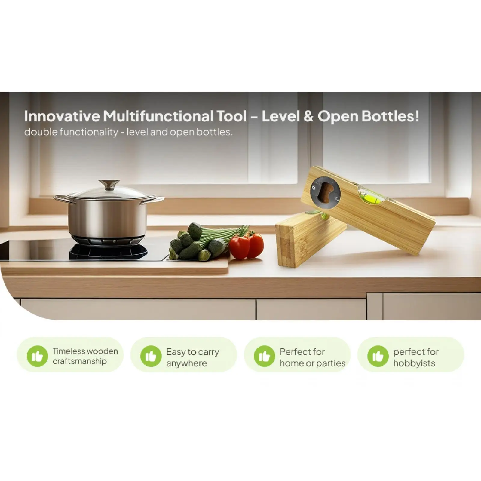 

Bottle Opener Spirit Level Dad Tool Wood for Restaurant Construction Kitchen