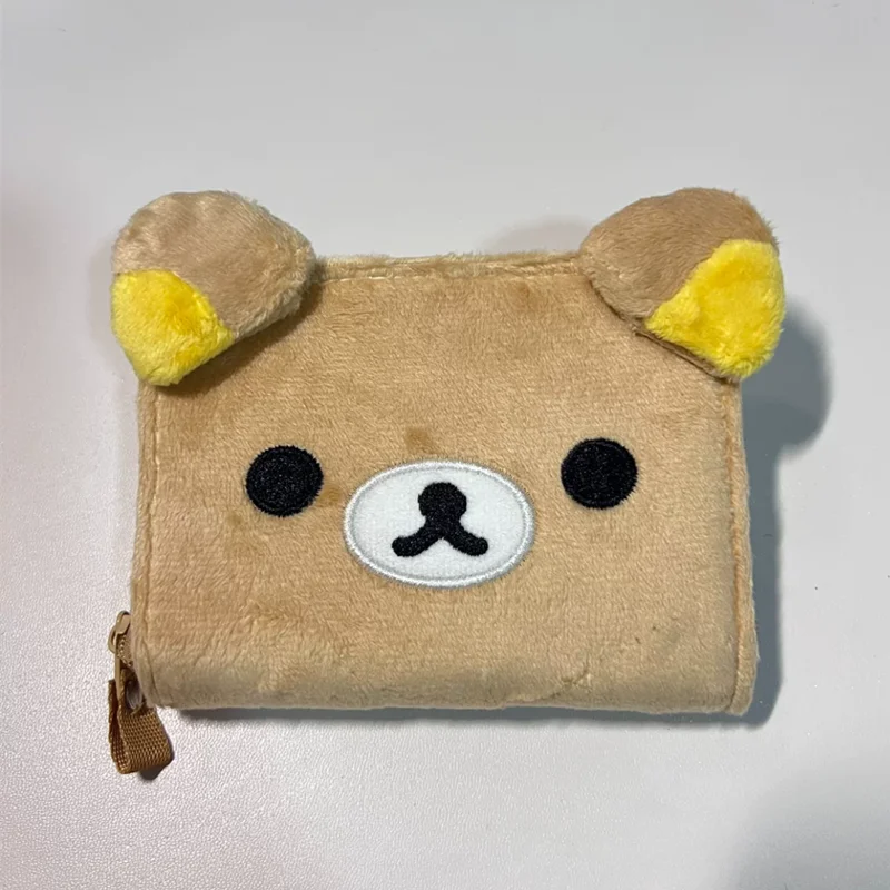 Rilakkuma Plush Wallet Purse Cartoon Bear Face Cute Small Short Wallets for Women Girls Kawaii Purses Money Clips Bag