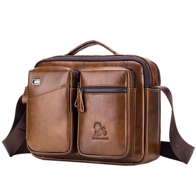 

NEW-LAOSHIZI Crossbody Men's Shoulder Bag Cowhide Business Messenger Bags