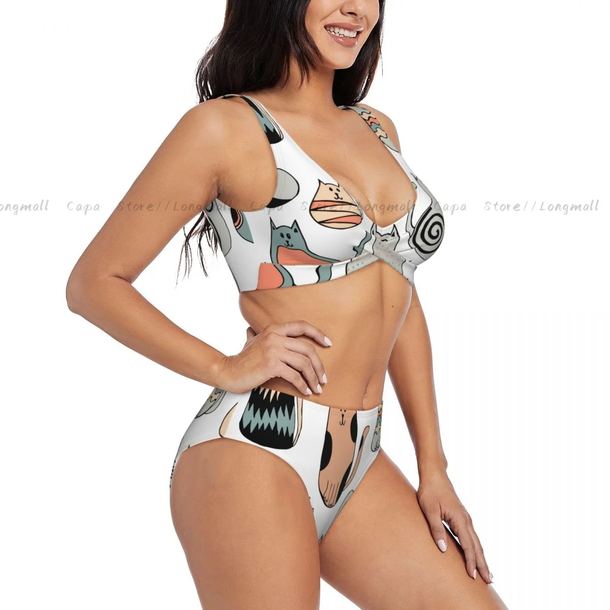 

Women Bikini Set Cute Cat Art Swimsuit Push Up Female Swimwear Bathing Suit