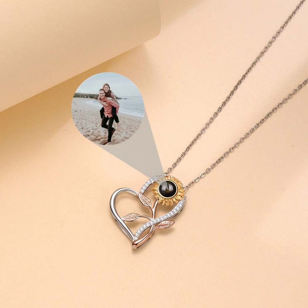 الزهور القلب قلادة قلادة للنساء مخصص صور الإسقاط صورة قلادة شخصية هدية عيد ميلاد صديقة المجوهرات #3