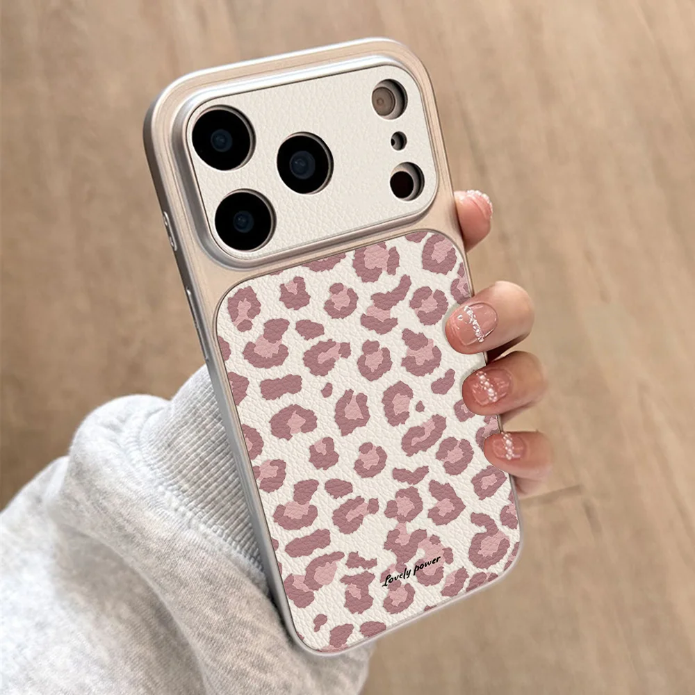 Pink Leopard Print Leather Phone Case For iPhone 16 13 14 15 17 Pro Max 12 11 Soft Shockproof Bumper Case Back Cover Fundas