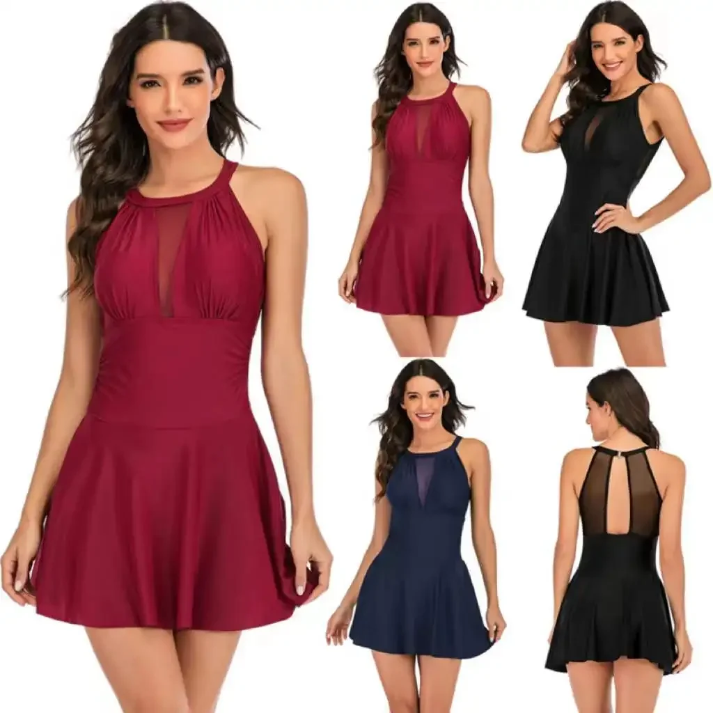 

New One-piece Skirt Swimsuit Women's Conservative Backless Solid Color Tight Swimsuit Women's Bikini