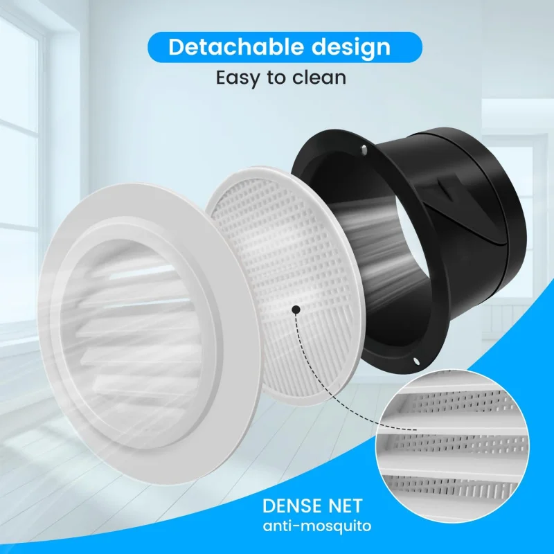 Tampa de ventilação redonda com aberturas Soffit de 4 polegadas com exaustor de banheiro com tela voadora integrada, escritório e casa, (100 mm)