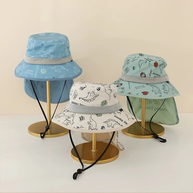 

Spring and Summer New Printed Dinosaur Children's Size-Coded Sunshade Fisherman HatINS Foreign Trade Sun Hat UV Protection Thin