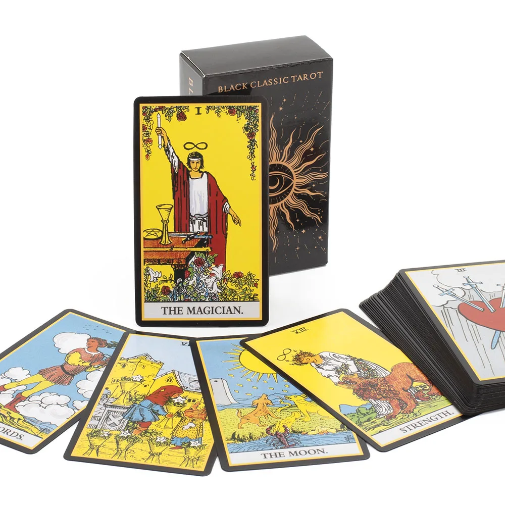 Black Classic Tarot Cards Deck 78pcs Fortune-Telling Game Set with Guidebook for Family Gatherings and Board Games