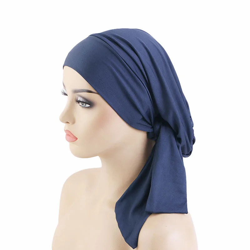 Women Pre-Tie Headscarf Elastic Muslim Female Turban Cancer Chemo Hat Hair Loss Cover Head Wrap Headwear Stretch Bandana Durag