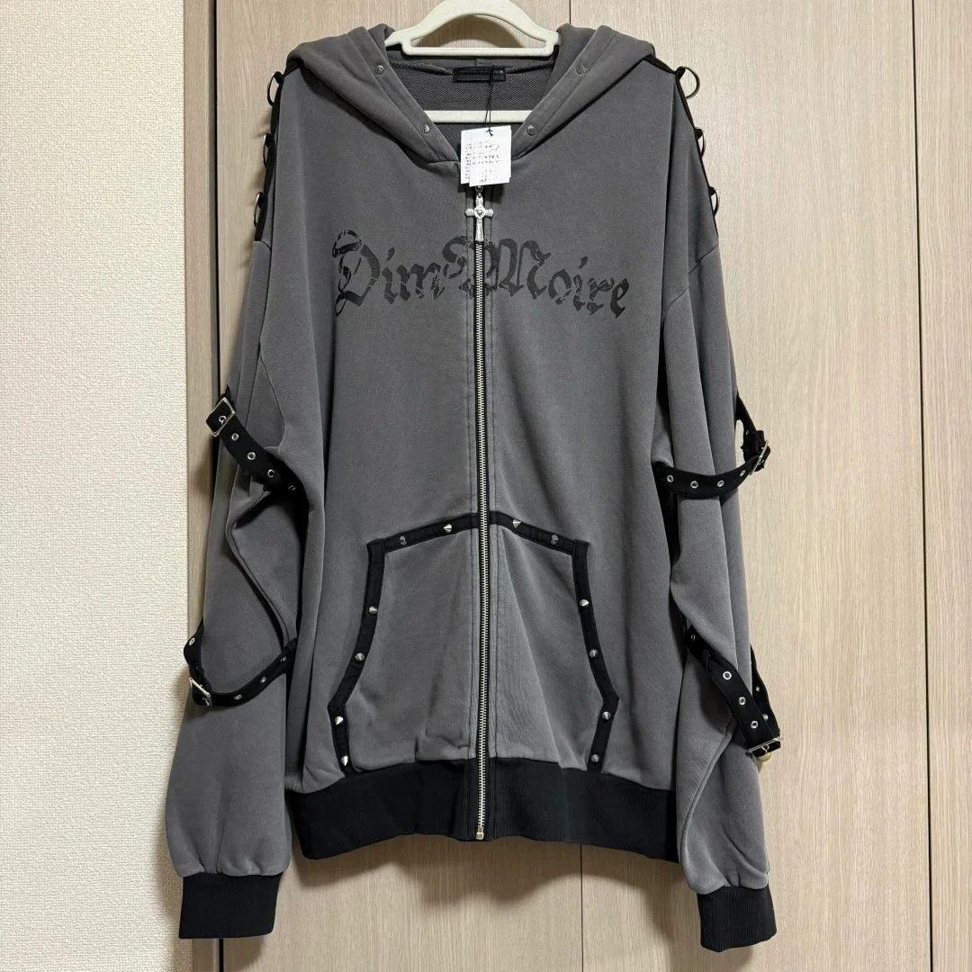 เสื้อฮู้ดสตรีทแวร์สไตล์ฮาราจูกุ เสื้อแจ็คเก็ตมีฮู้ดสำหรับผู้หญิง เสื้อพังก์มีซิป เสื้อโค้ทสไตล์ญี่ปุ่น ลายหมุด วินเทจ ลำลอง สไตล์ Y2K เสื้อสเวตเชิ้ต