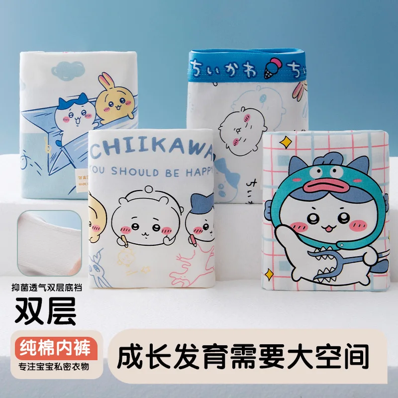 4pcs Chiikawa children's panties cartoon girls cotton boxer shorts girls four corner shorts do not pinch the butt underwear