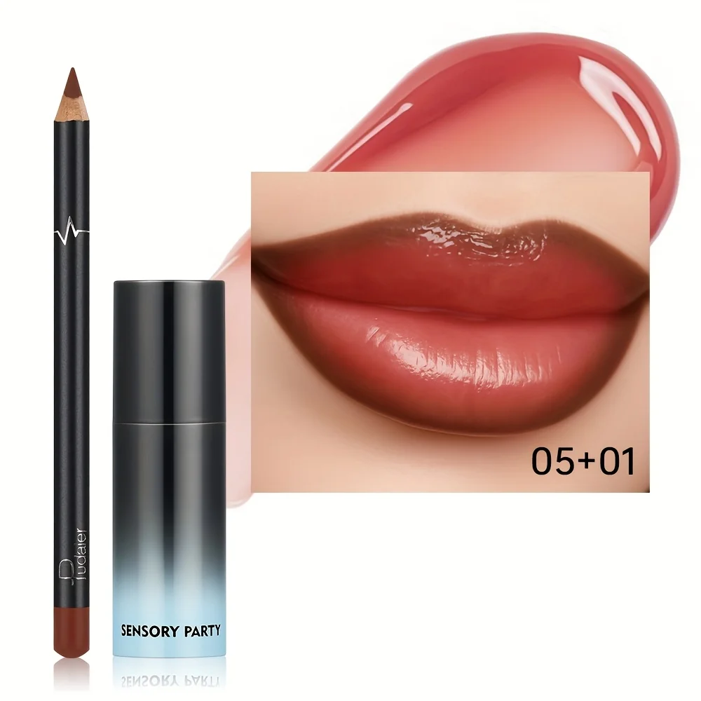 2-teiliges feuchtigkeitsspendendes Lipgloss- und Lipliner-Set in Nude-Farbe – taufrischer Finish-Matt-Lippenstift-Ersatz, langanhaltendes Make-up
