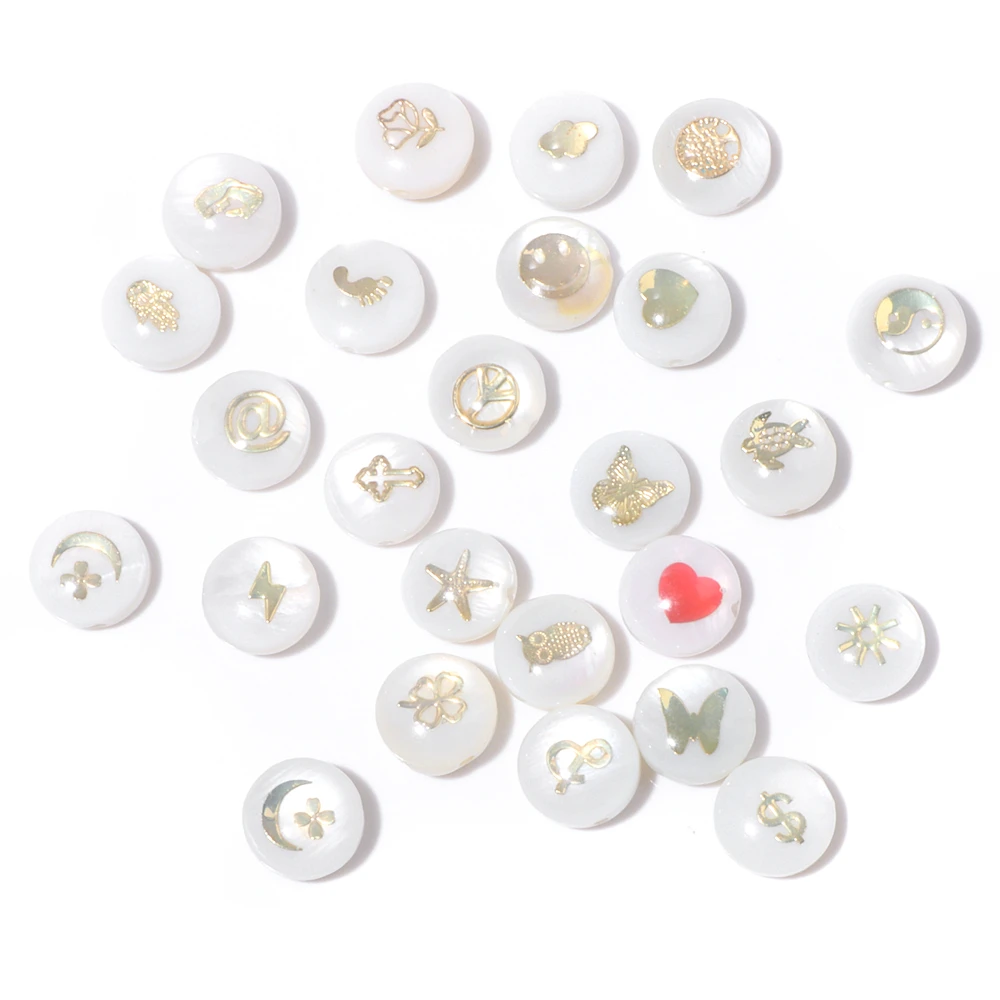 Shell Bronzing Moon Star Hearts Bead Charm Round White Freshwater Pearl of Shell Bead for Jewelry Making Diy Necklace Accessory