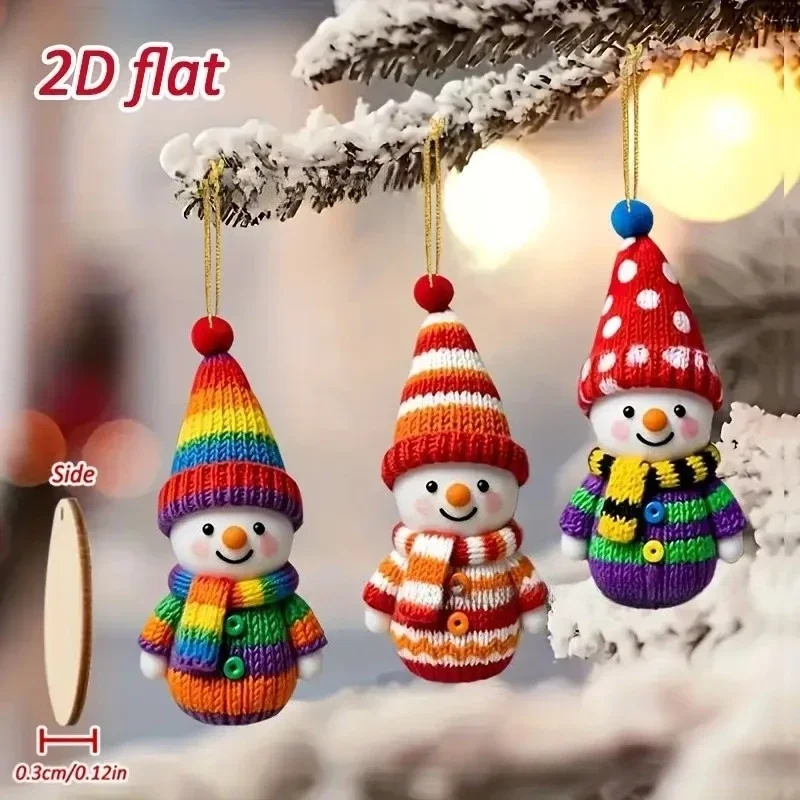 

16pcs 2D Flat Color-Coded Knitted-Style Snowman Wooden Ornaments Christmas Tree Pendants Tree Decor Party Favors&Gifts