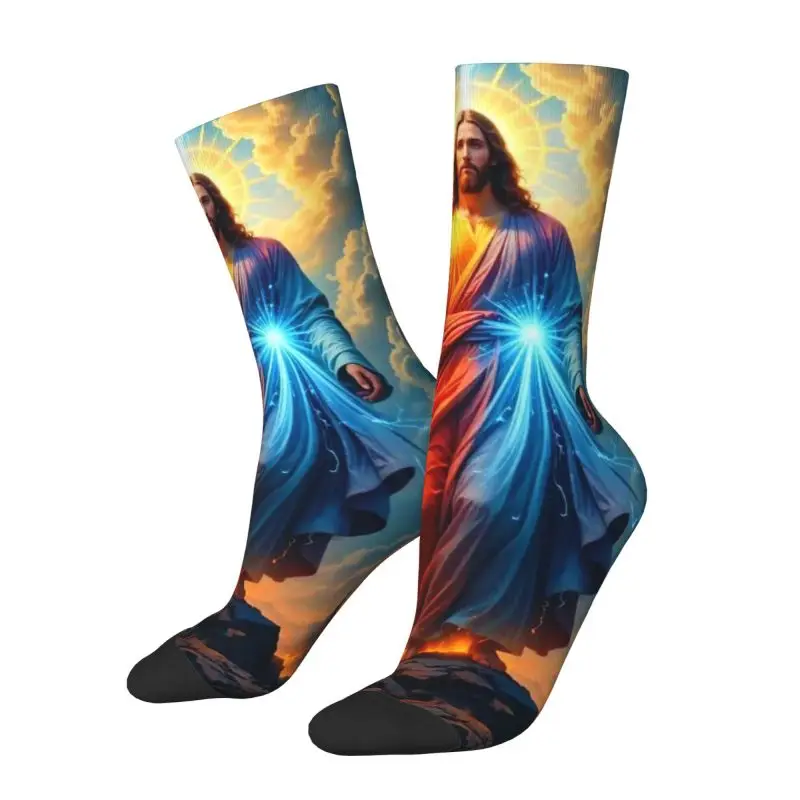 Custom Kawaii Printed Christ The Savior Jesus Socks for Women Men Stretch Summer Autumn Winter Crew Socks