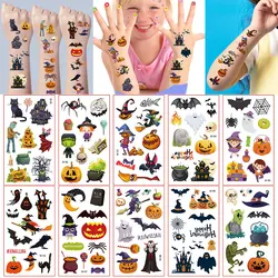 10Pcs Halloween Pumpkin Temporary Tattoo Stickers For Children Waterproof Spider Bat Ghost Fake Tattoos For Men Women Hand Face