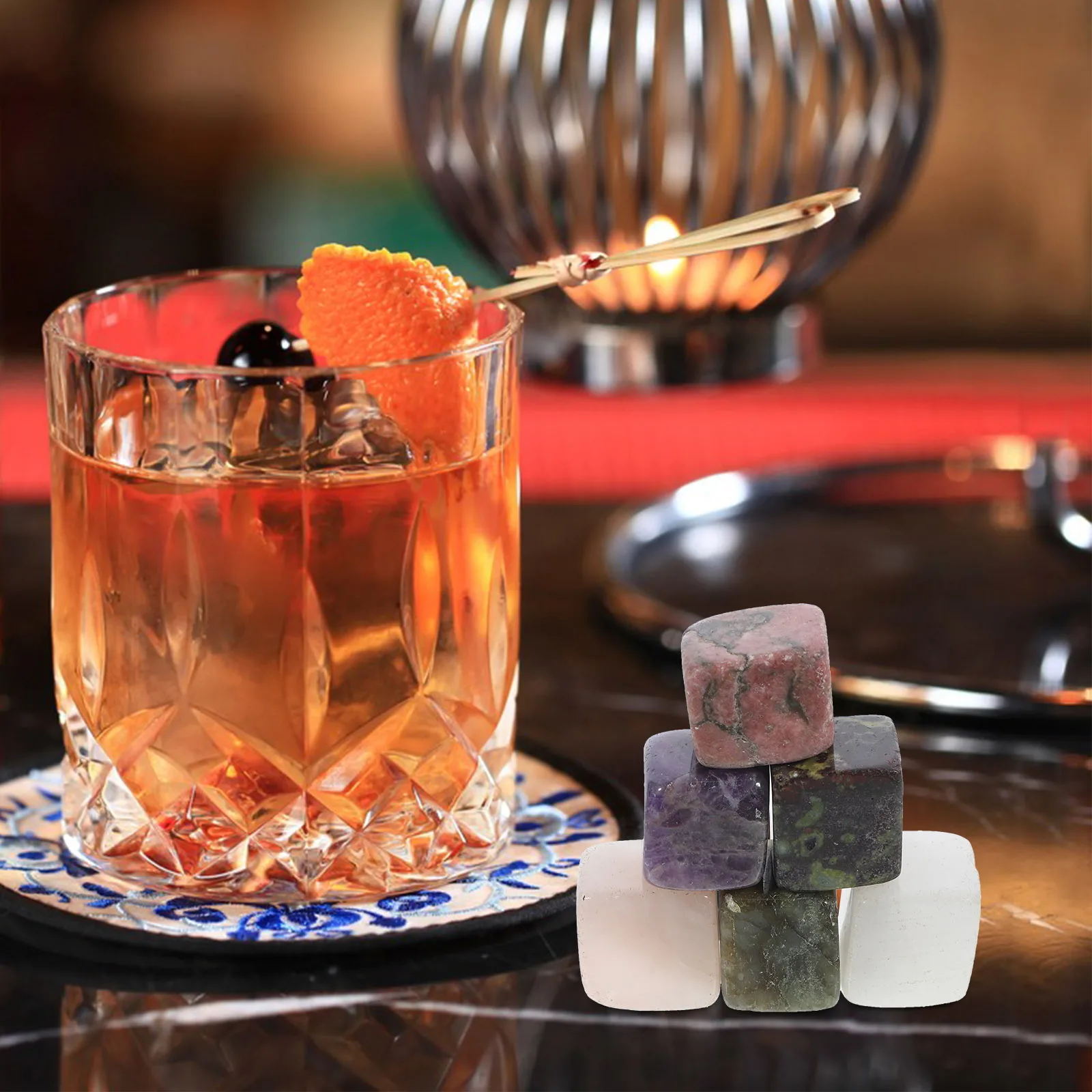 

6Pcs Whiskey Quartz Stone Ice Cubes Reusable Durable Whiskey Cube Stone Accessories for Drinks Reusable Ice Cubes