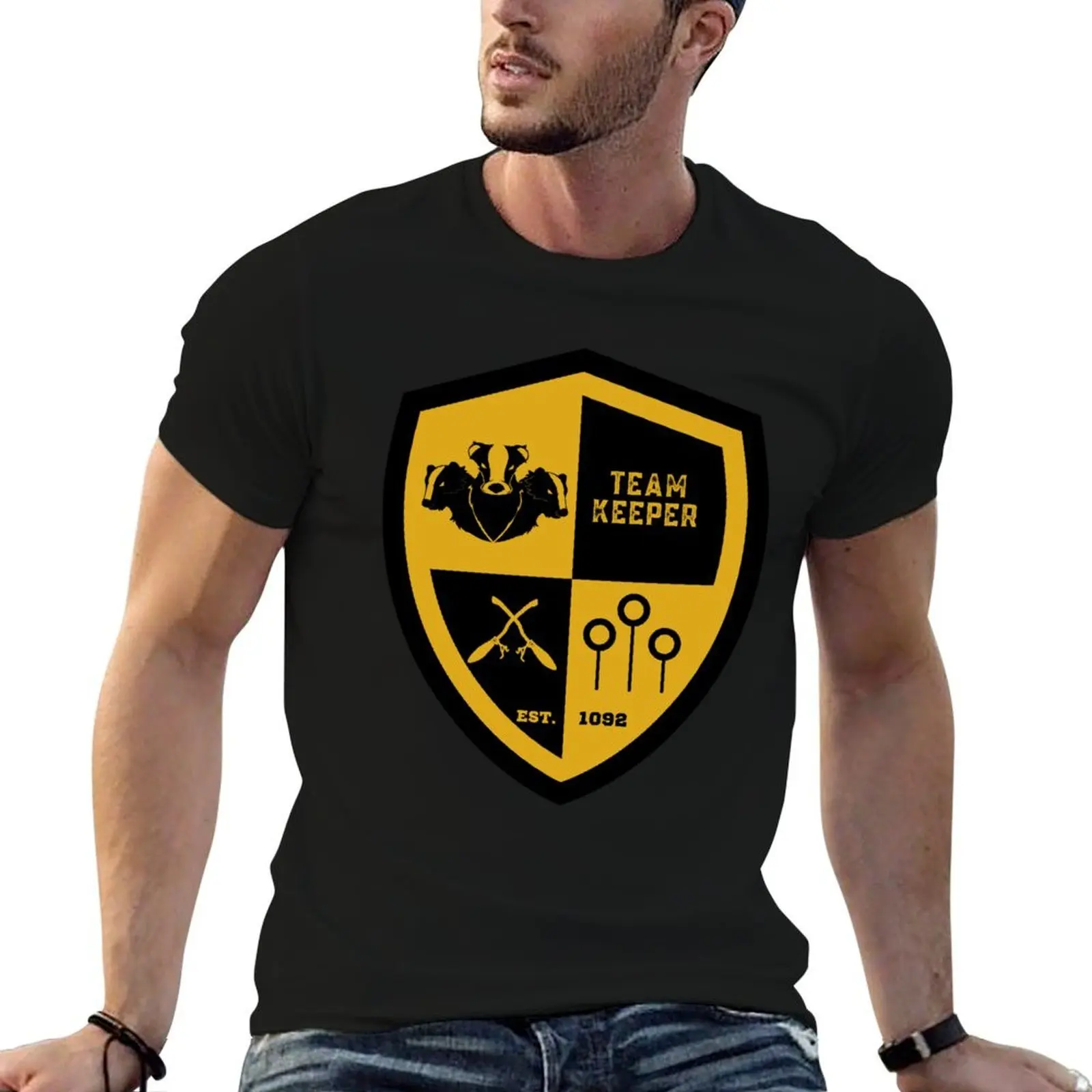 Team Keeper Yellow and Black Badger Yellow Background T-Shirt cotton t shirts high quality anime t shirts oversize T-Shirt