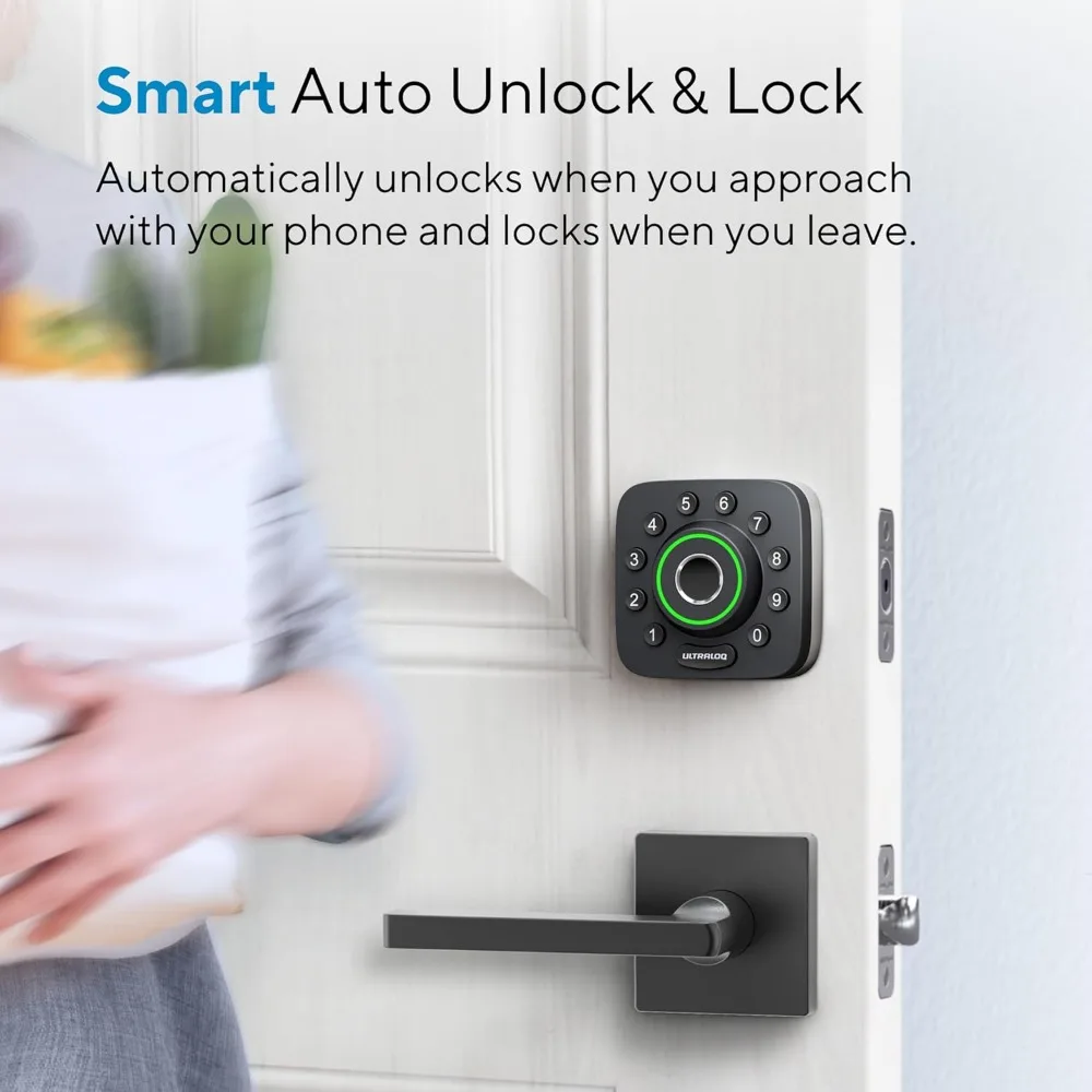 U-Bolt Pro Smart Lock with Door Lever Handle Set, 7-in-1 Fingerprint Keyless Entry Door Lock with App Control, Auto Unlock, IP6
