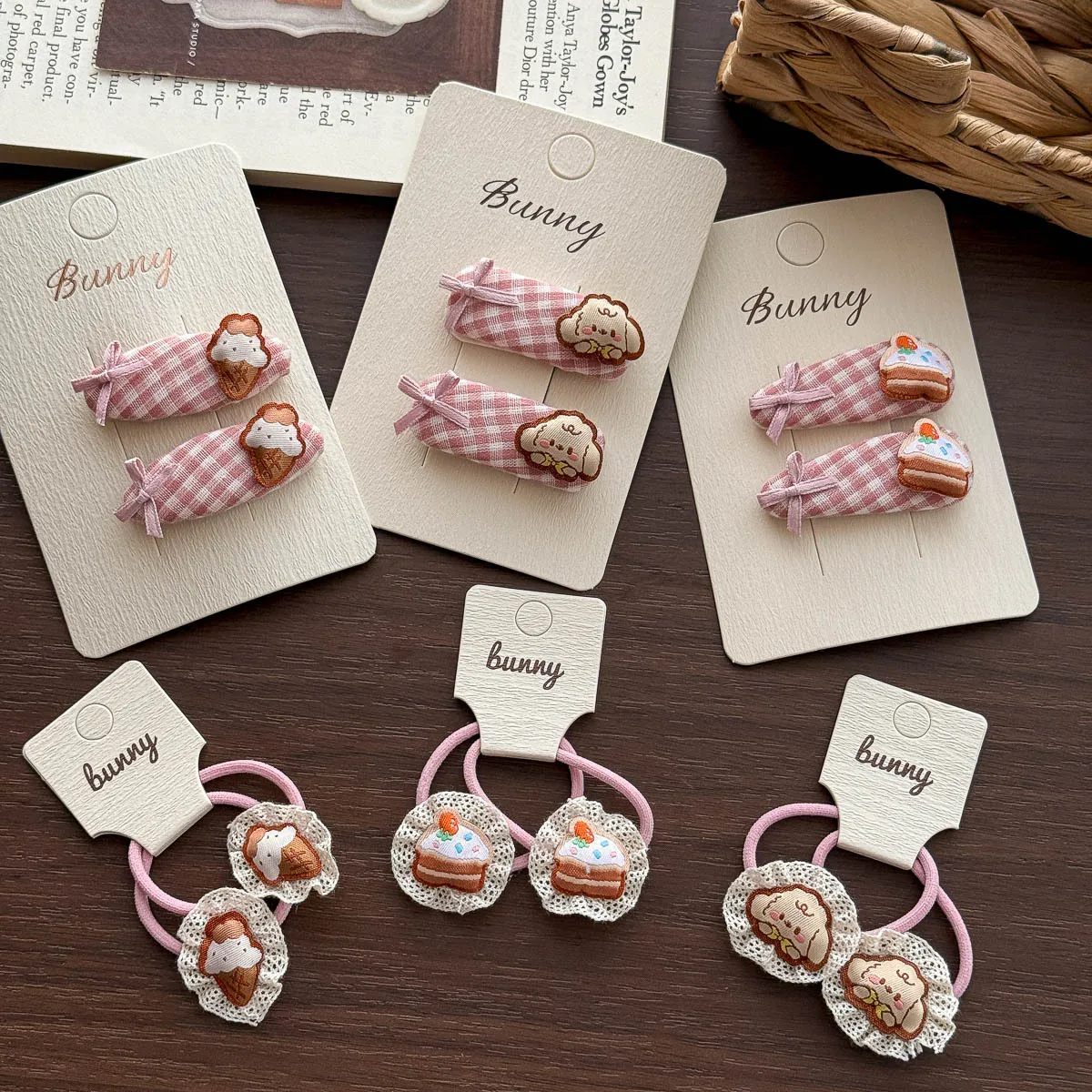 Sweet Pink Plaid Hairpin Cute Kids Hair Accessories Bangs Side Clip Ponytail Rubber Band Cute Hair Tie for Girls