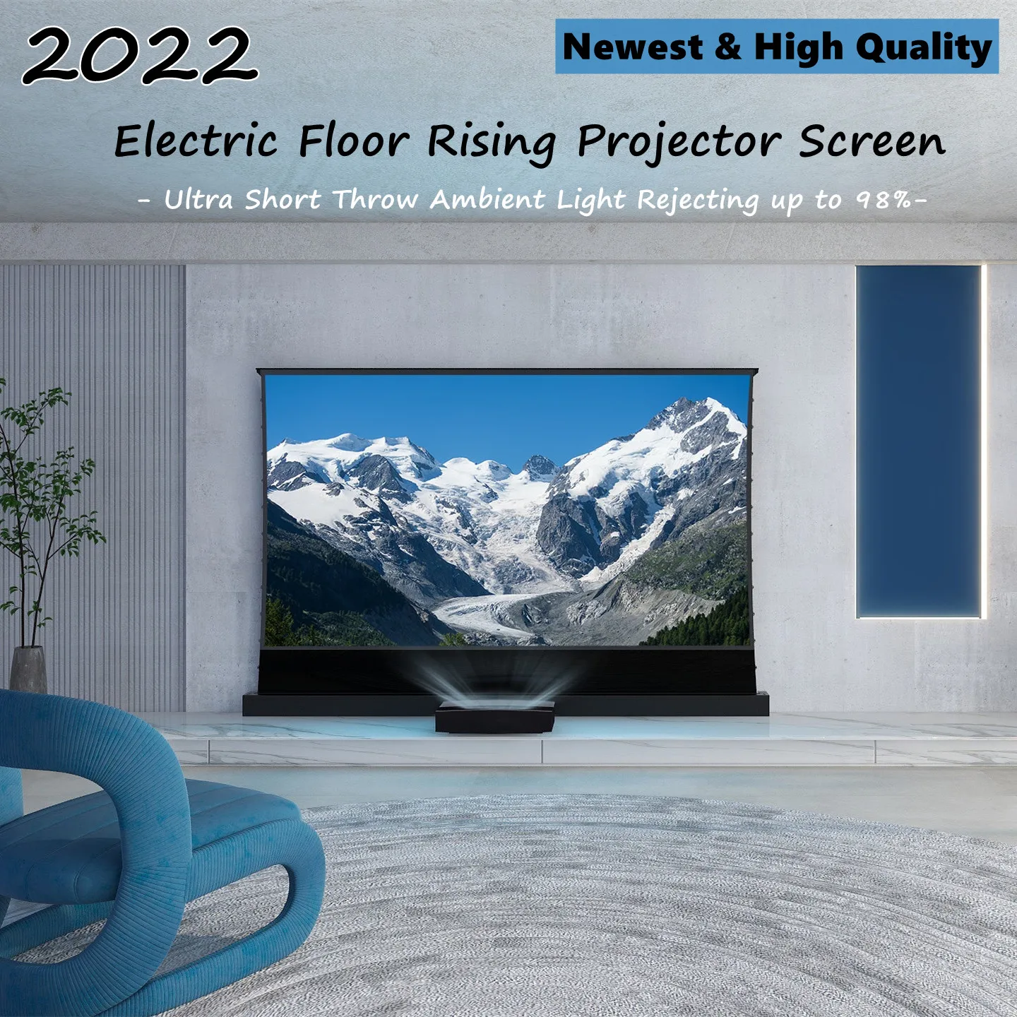 MIVISION Electric Floor Rising ALR Rollable Projector Screen Pull Up Screen for Ultra Short Throw UST Laser Projector