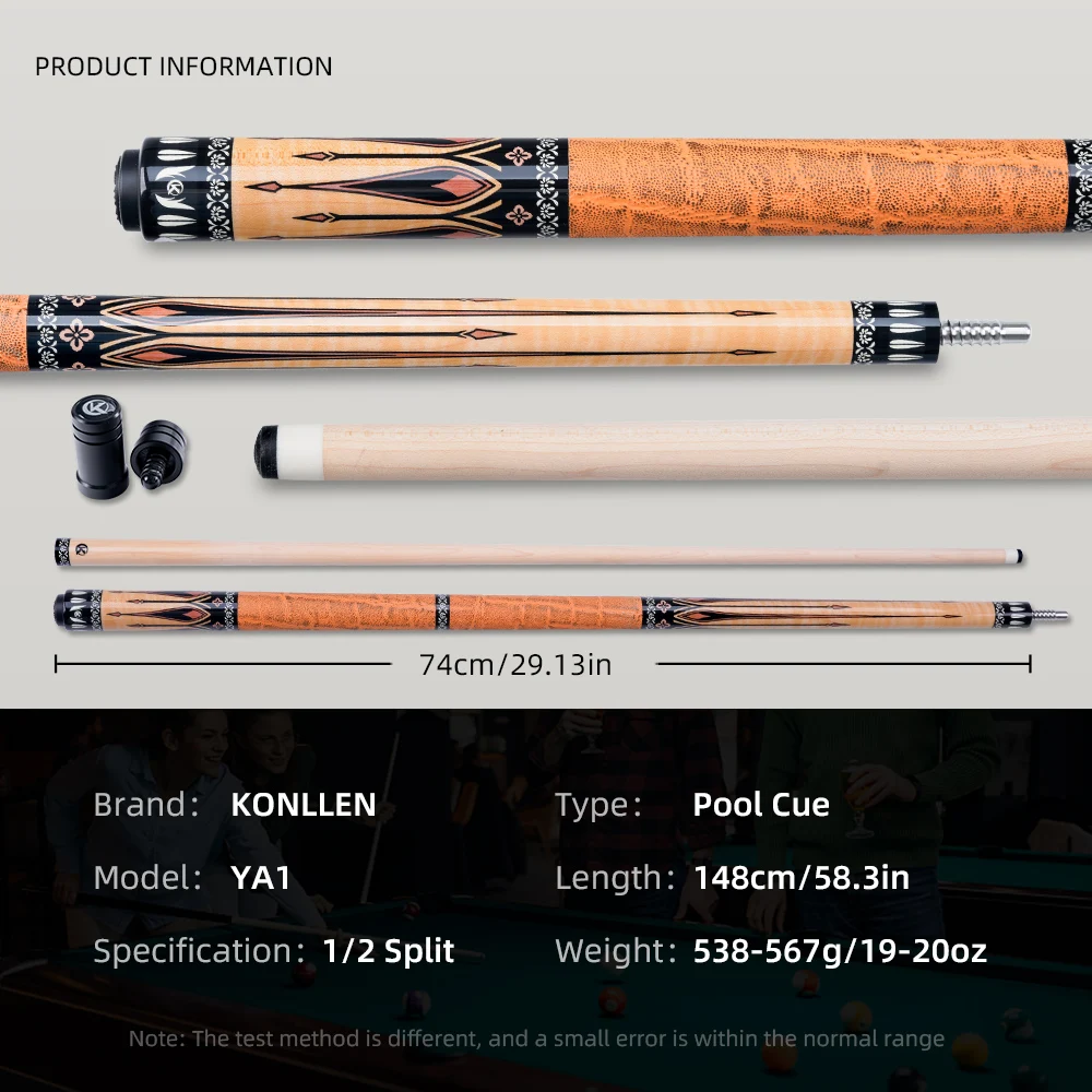 KONLLEN Maple Pool Cue K Series Low Deflection Profession Ultra-smooth Billiard Pool Sticks with Carbon Tube Inside and 12mm tip