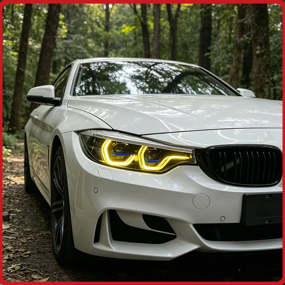 For BMW 4 Series F32 F36 F82 2013-2020 Headlights Assembly Upgrade LED Lens Startup Effect Dual Color DRL Flashing Turn Light