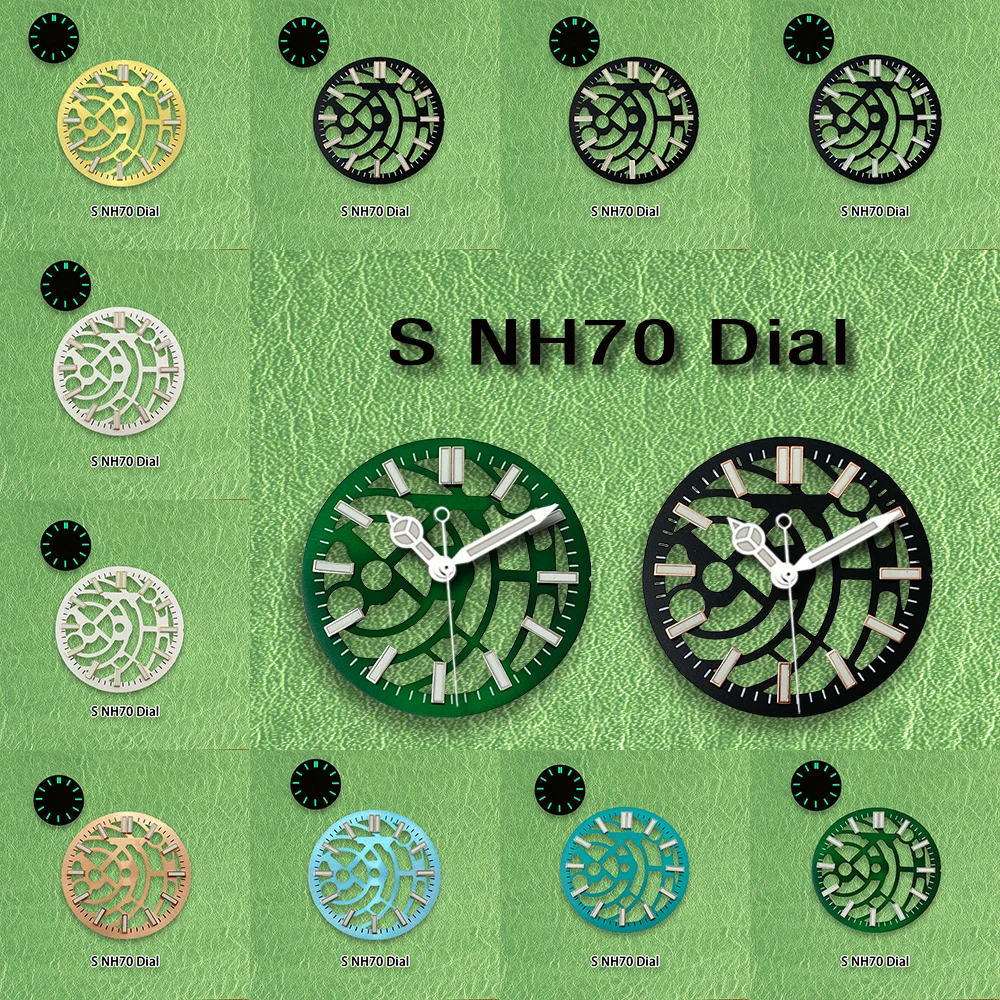 S Logo Dial 28.5mm loophole NH70 Dial Suitable for NH72 Movement Green Luminous Quality Delicate Watch Modification Accessories