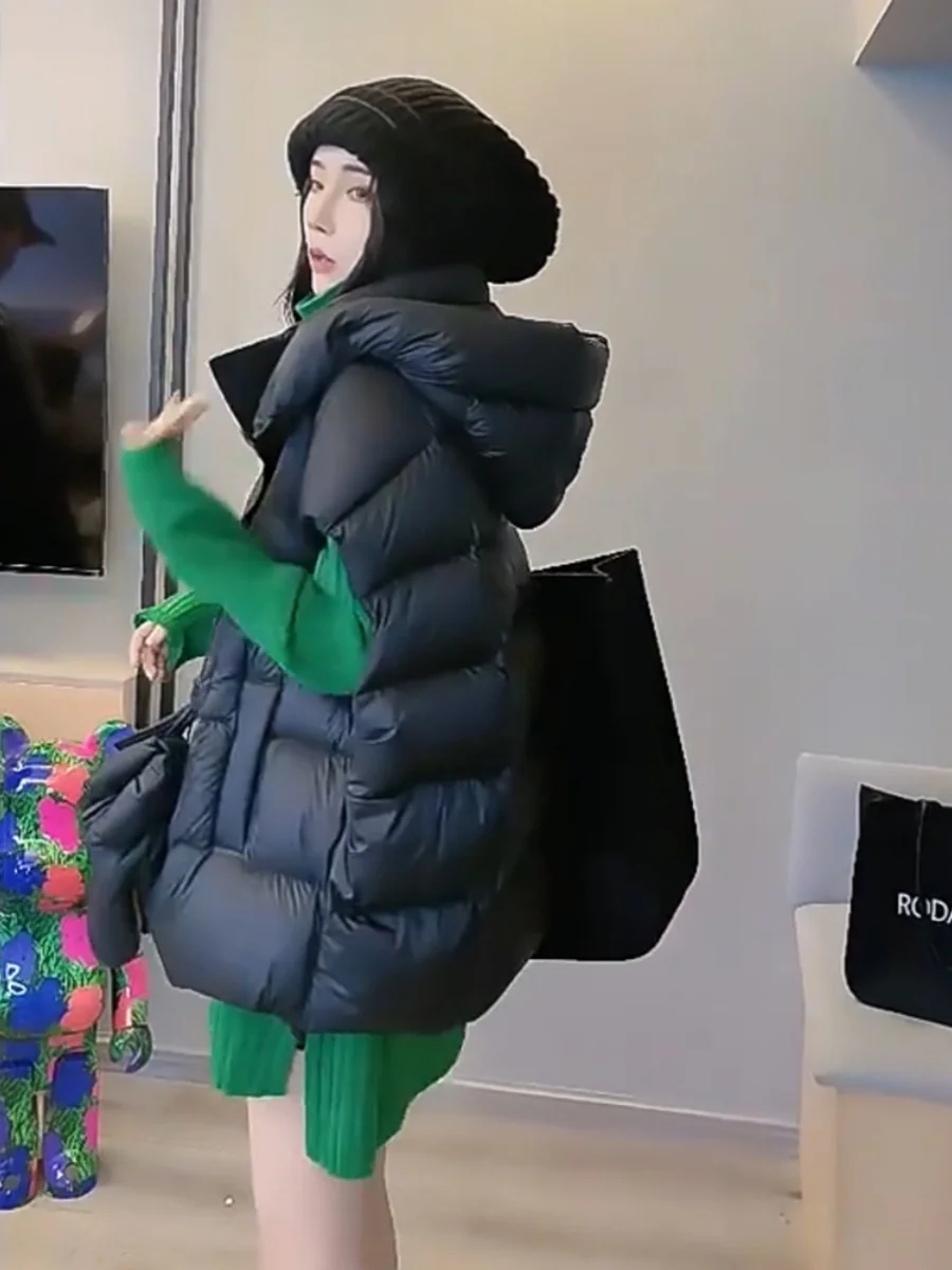 Women's Thickened Hooded down Vest Autumn Winter Fashionable Versatile Outerwear Korean Style College Style Popular Trend