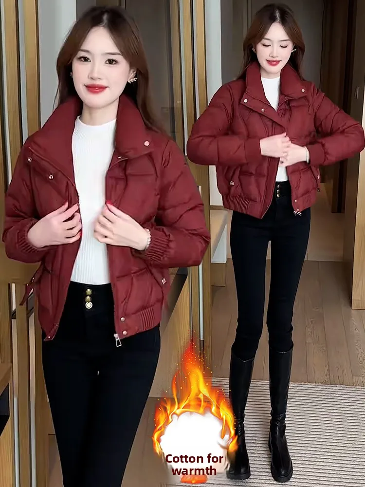 

Unique Sli Thiened Cotton Jaet Women's Faionable Fce Lined Winter Coat Warm Outerwear Korean Sle Zipper Closure