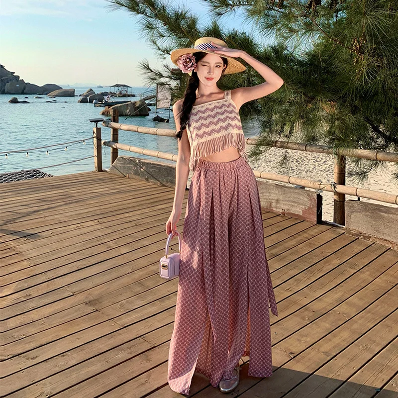 

Женские пляжные брюки для отпуска, белые, с принтом, длинные, с высокой талией, драпированные, широкие, повседневные, из полиэстера, тонкие, широкие брюки-палаццо