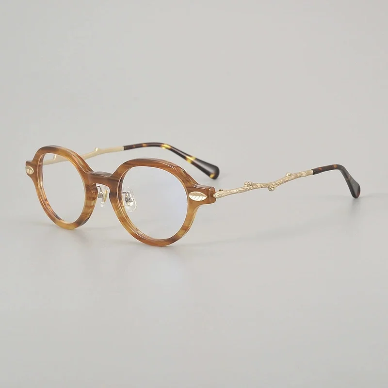 Belight Optical Oval Shape Tree Branch Design Men  Women Acetate with Titanium Eyeglasses Frame Prescription Lens KOP-013