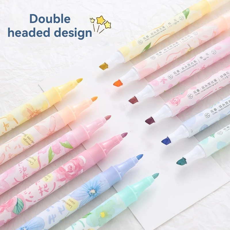 6pc/set Double Head Pastel Color Fragrance Highlighter Kawaii Stationery Color Marker School Supplies Marker Japanese Stationery