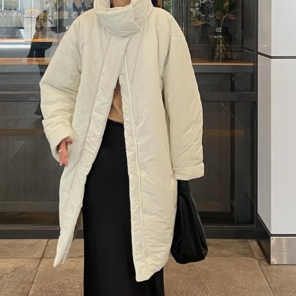 Kuzuwata Moda Simple Solid Lazy Loose Parkas Mid-length Casual Profile Thicked Wool Blends Japan Stand Collar Trendy New Outwear