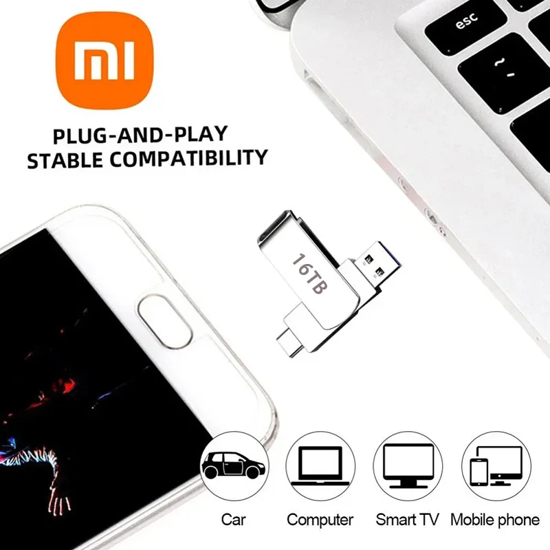 محرك فلاش Xiaomi 16 تيرا بايت USB 3.2 سوبر عالي السرعة نقل المعادن مقاوم للماء U القرص القلم محرك نوع C القرص ذاكرة محرك أقراص USB القرص #2