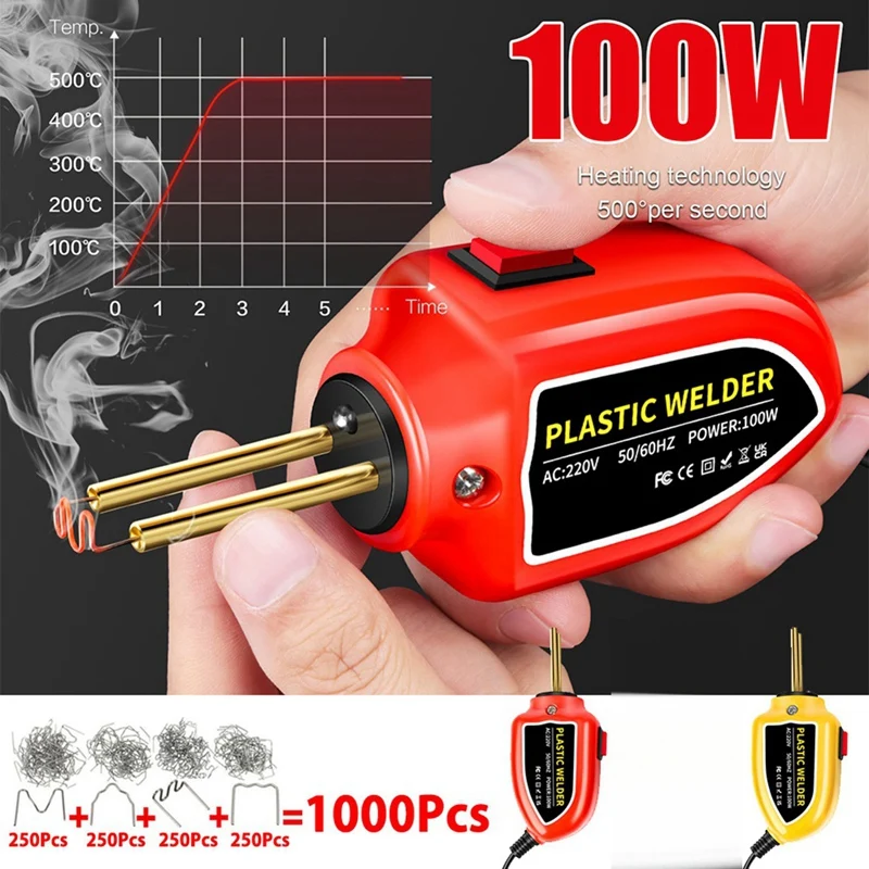 Portable Mini Hot Staplers Plastic Welding Machine Car Bumper Repair Kit Handheld Kit Auto Dents Repair EU Plug Red Reusable