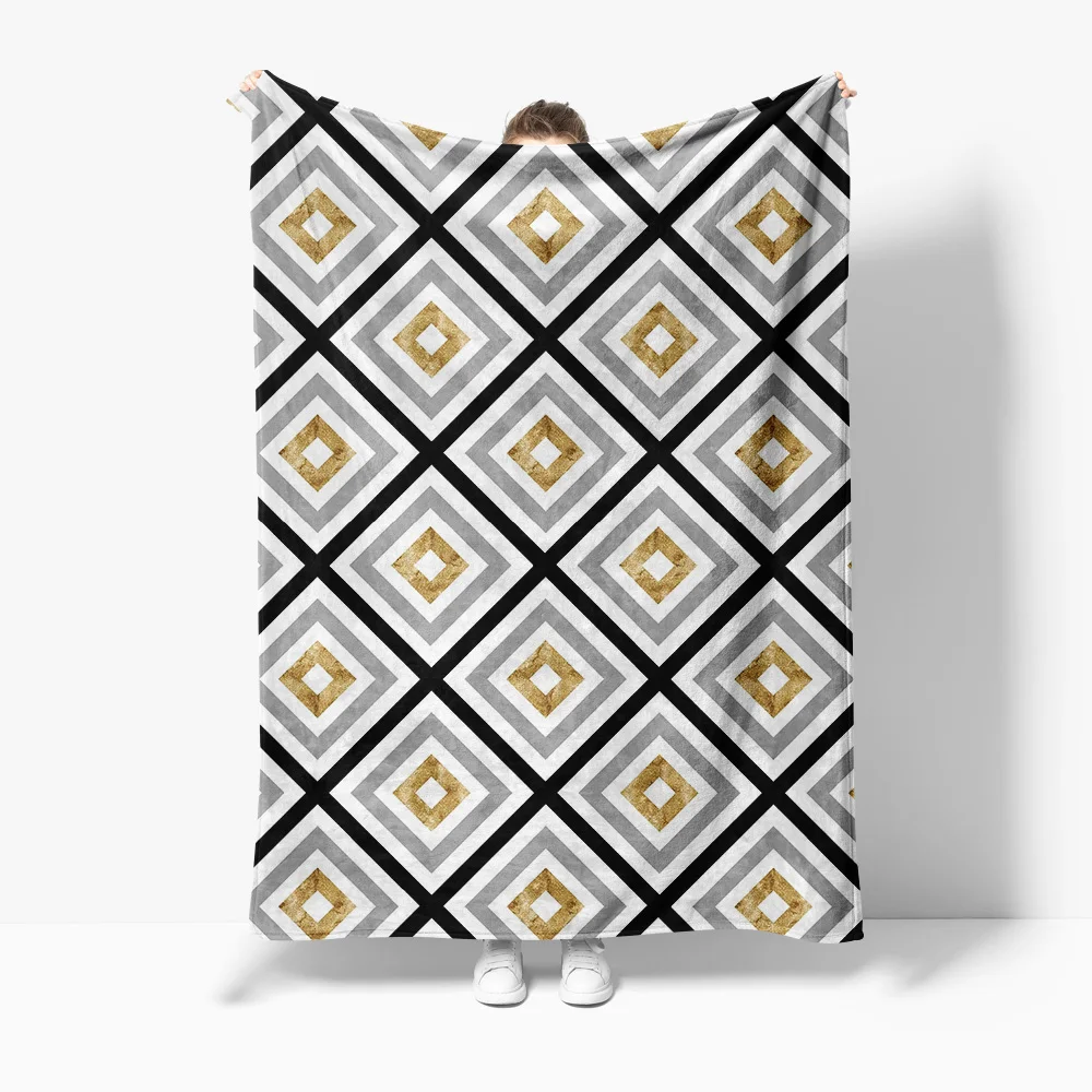 

Одеяло с геометрическим принтом, мягкий флисовый чехол для кровати, дивана, серый, белый, с ромбовидным узором, теплый уютный подарок
