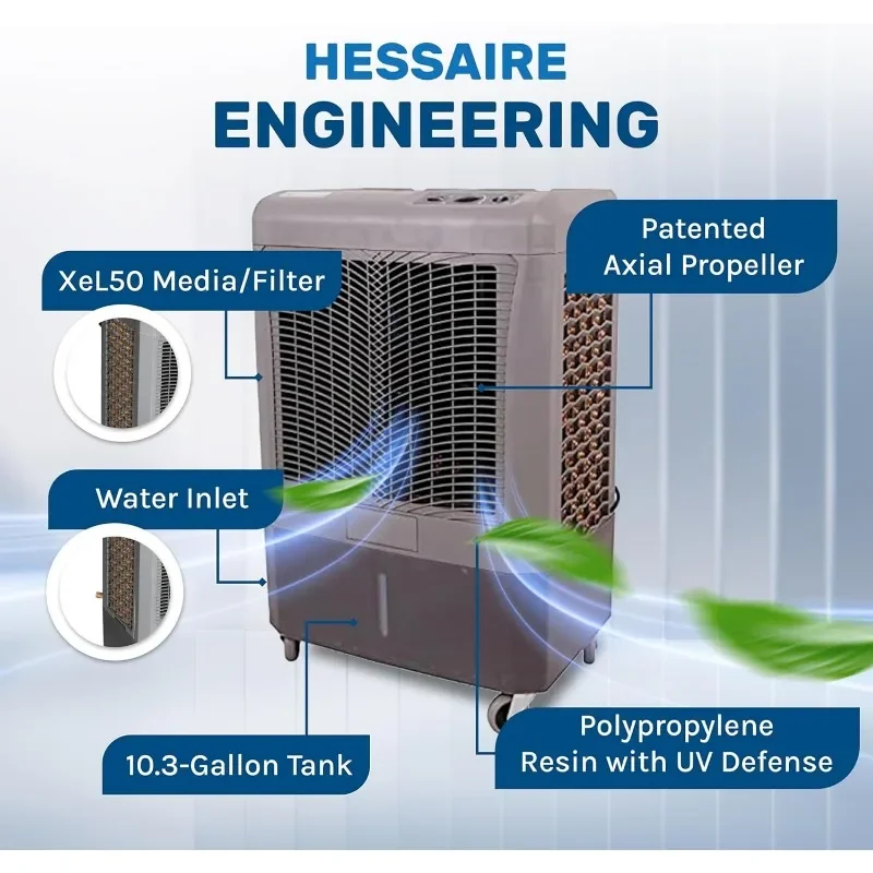 Swamp Coolers-Refroidisseur d'air par évaporation avec ventilateur à 3 vitesses, refroidisseur d'eau, 3100 CFM, MCino M, couverture reproductrice de 950 pieds