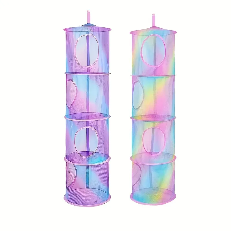 1pc カラフルな 4 層折りたたみ式収納ハンモック - 省スペースの家庭用および旅行用ディスプレイネットワーク、アートストレージコンテナ