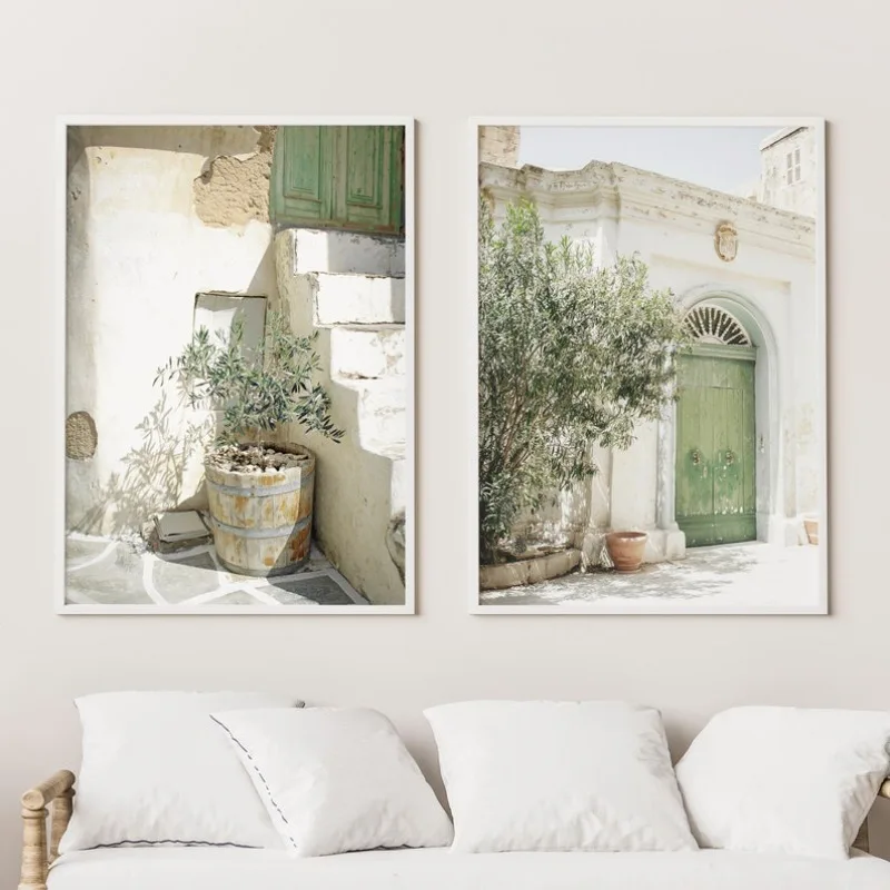 Canvas Print Poster Modern Minimalist Art Style Wall Home Decor Gift 2pcs/set Italy Malta Olive Tree City Photography