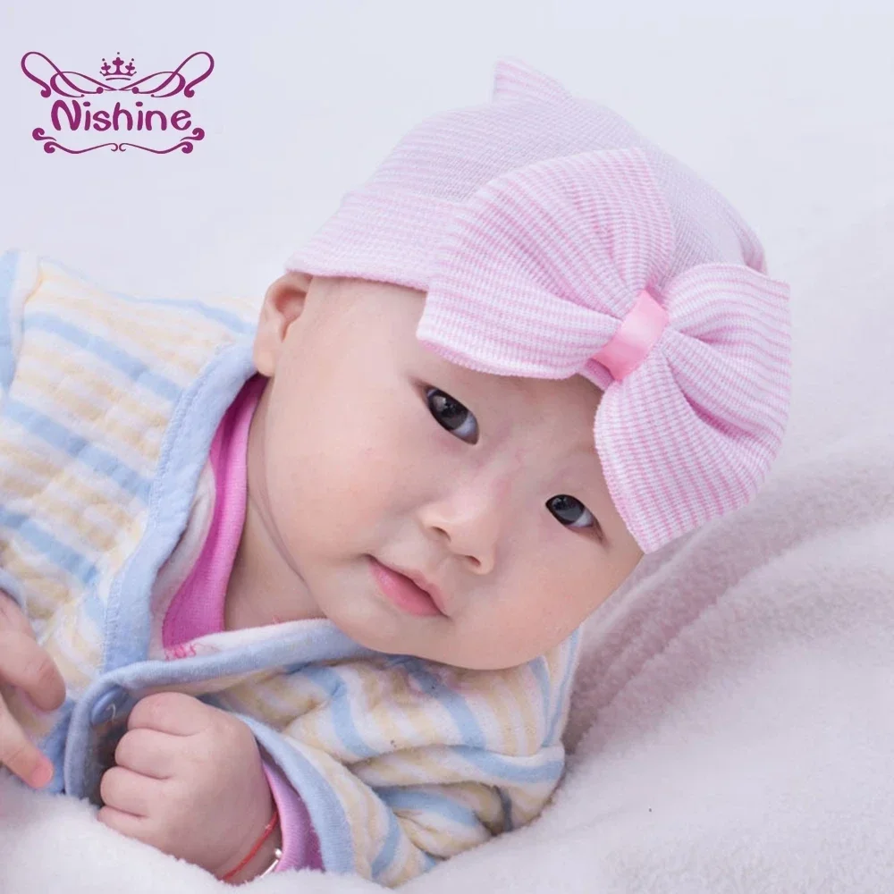 1PCS Newborn Infant Stripe Bowknot Hat Baby Girls Knitted Big Bow Cap Toddler Beanie Bonnet Kids Headwear Hair Accessories