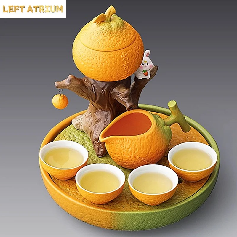 New Orange Kung Fu Tea Set for Home Lazy Automatic Tea Maker, Specifically Designed for Housewarming Tea Making in A New Home