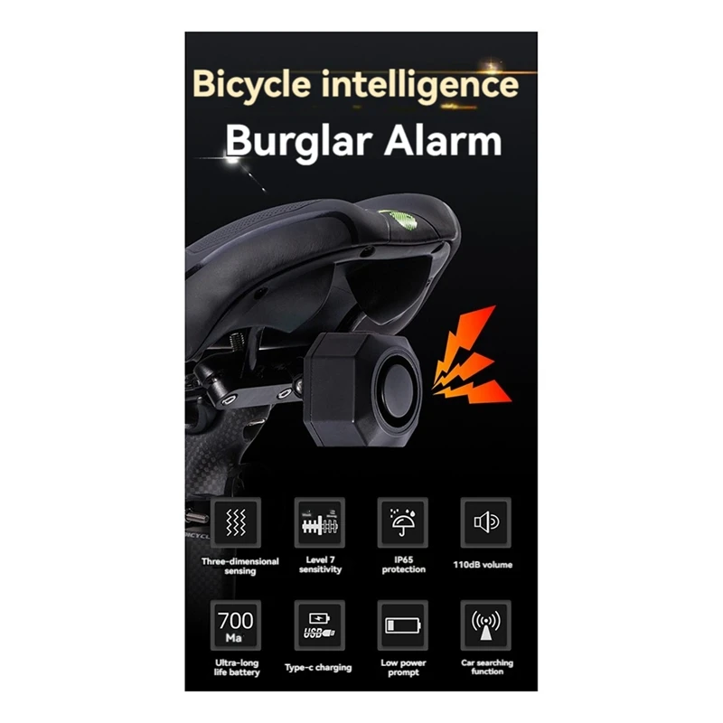 Велосипедная вибрационная сигнализация с зарядкой через USB, охранная сигнализация для мотоцикла и велосипеда с дистанционным управлением-ABJU