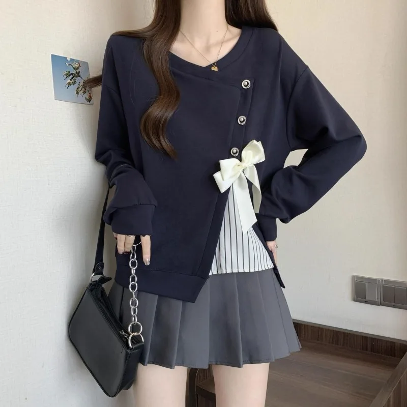 الجديد شعبية الخريف الشتاء عطلة قطعتين القوس سترة كبيرة الحجم المرأة فضفاضة عارضة هوديي أعلى أزياء بسيطة رائعة #3